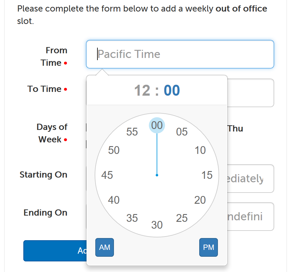 Time picker minutes