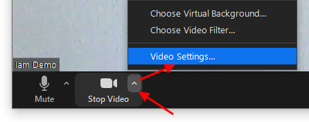 Arrow pointing at ^ and at Video Settings
